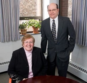 <p>Linda Friedman, program manager, and David Garvey, director of the Nonprofit Leadership Program in the Center for Continuing Studies. Photo by Frank Dahlmeyer </p>