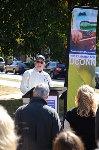 <p>Jeremy Teitelbaum, dean of the College of Liberal Arts and Sciences, speaks during the UConn Foundation's capital campaign event on campus. Photo by Peter Morenus</p>