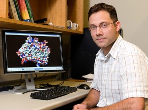 <p>José Gascón, assistant professor of chemistry, one of two faculty in the College of Liberal Arts and Sciences who recently received CAREER awards from the National Science Foundation. Photo by Jordan Bender</p>