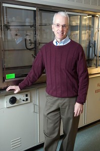 <p>Chemistry professor Harry Frank in his laboratory. Photo by Daniel Buttrey</p>