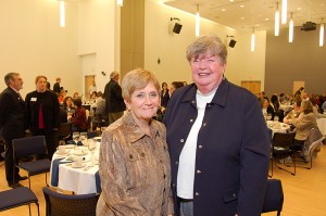 <p>Kathleen Sanner, left, president of UCPEA, left, and Sharon Palmer, president of AFT-Connecticut at the 18th annual University of Connecticut Professional Employees Association Legislative Luncheon held at the Student Union Ballroom. Photo by Peter Morenus</p>
