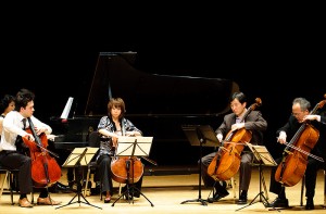 <p>From left: Jacques Wood, Kyung-Mi Lee, Kangho Lee and Dong-Oo Lee perform at the Cello Festival Concert at von der Mehden Recital Hall. Photo by Jesica Tommaselli</p>