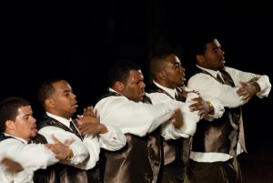 <p>Iota Phi Theta fraternity performs in the Step Into Action Step Competition at the Jorgensen Center for the Performing Arts. Photo by Lauren Cunningham</p>