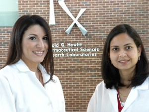 <p>Pharmacy graduate students Kristyn Greco, left, and Archana Rawat. Photo by Elizabeth E. Anderson</p>