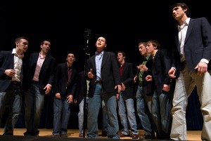 <p>Members of UConn's A Cappella group A Completely Different Note perform at 'Jingle Jam' in the Student Union Theatre on Dec. 3. Professional group Blue Jupiter and UConn student groups Shir Modulation, A Minor, The Chordials, and Extreme Measures also performed. Photo by Frank Dahlmeyer</p>