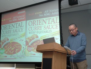 <p>Professor Robert Ji-song Ku spoke at the Asian-American Cultural Center on February 15, 2010 regarding the meaning of umami and how the use of MSG may be linked to it.  The talk was the second in a three part series hosted by the center regarding food and culture.  The next lecture is March 4 at the AsACC. Photo by Margaret Malmborg</p>