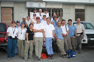 <p>Dr. Robert Fuller with other International Medical Corp volunteers outside a Port-au-Prince hospital. Photo by Margaret Aguirre, International Medical Corps.</p>