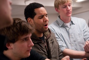 <p>Members of the UConn a cappella group Conn Men rehearse in the Drama Building. Photo by Lauren Cunningham</p>