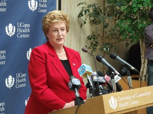 <p>Gov. M. Jodi Rell announces her plan for a new Hospital Tower and Health Center renovations. Photo by Chris DeFrancesco</p>
