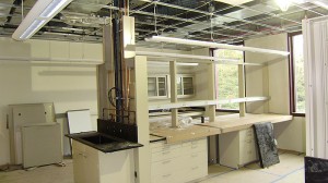 <p>A lab area being constructed in the Cell and Genome Sciences Building. Photo by Kevin Norton</p>