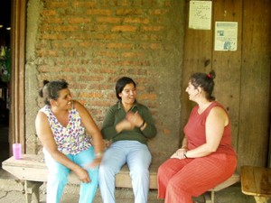 <p>A signer of Nicaraguan Sign Language, center, with her mother, left, and researcher Marie Coppola outside Esteli, Nicaragua. Courtesy of Marie Coppola</p>