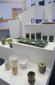 <p>Yunomi tea drinking vessels, part of the art department show "Sculpture Forms, Functional Forms: Visual Utility and Technique" on display at the Student Union Art Gallery through April 16. Photo by Frank Dahlmeyer</p>