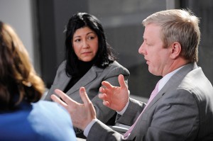 <p>Alan Addley, superintendent of Granby Public Schools, right, and Miriam Morales-Taylor, deputy superintendent of Hartford Public Schools.</p>