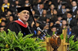 <p>Dean Jeremy Teitelbaum speaks during the CLAS Commencement ceremony at Gampel Pavilion. Photo by Peter Morenus</p>