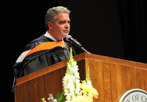 <p>Robert Madonna, CEO of Savant System, LLC, speaks at the School Of Engineering Graduation ceremony at the Jorgensen Center for Performing Arts. Photo by  Jessica Tommaselli </p>