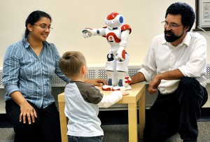 <p>Anjana Bhat, left, CHIP principal investigator and assistant professor of kinesiology, PI on the grant. She is shown with Aiden Krane, center, and Timothy Gifford, director of CHIP's Advanced Interactive Technologies Center and co-investigator on the grant. Photo by Sheila Perretta</p>