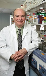 <p>Mark Lalande in his lab at the Health Center. Photo by Lanny Nagler</p>