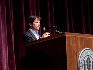 <p>Michael J. Fox talks at the Jorgensen Center for the Performing Arts. Photo by Jessica Tommaselli</p>