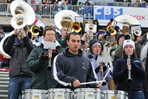 <p>The pep band played a spirited rendition of the UConn fight song. Photo by Peter Morenus.</p>