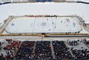 <p>A bird's eye view of the outdoor hockey rink. The event runs for 10 days and features top high school, and college games, as well as a Hartford Whalers alumni vs. Boston Bruins alumni classic. Photo by Peter Morenus.</p>