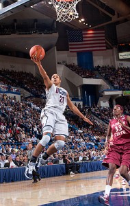 <p>Maya Moore scores a basket against Florida State. Photo by Steve Slade</p>