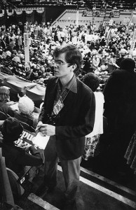 <p>Ned Popkins in 1980, covering the Connecticut delegation at the Democratic National Convention for the Journal Inquirer. Photo by Carmine Filoramo,Jr., Journal Inquirer</p>