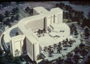 Original architectural rendering of the UConn Health Center. 