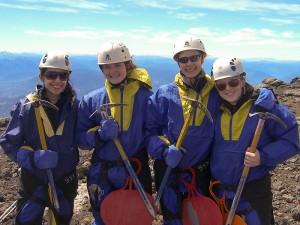 On top of a volcano near Concepcion, Chile are UConn dental students Natalia Sanchez, Kerrie O'Brien, Brittany Sonnichsen, and Jenn Merry. 