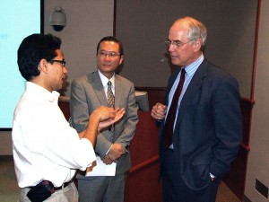 David Han, Center for Vascular Biology, Dr. Bruce Liang, director of the Calhoun Cardiology Center, and Roger Newton, co-discoverer of Lipitor® on March 11, 2011. (Chris DeFrancesco/UConn Health Center Photo)