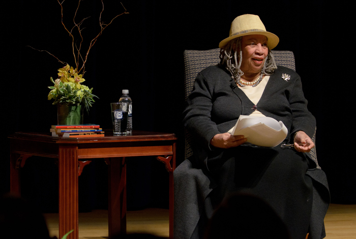 <p>Toni Morrison, the Nobel and Pulitzer prize-wining author speaks at the Student Union Theatre. Photo by Peter Morenus.</p>