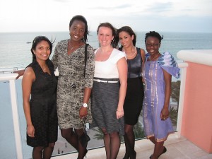 Radhika Nakrani, Yemi Ajayi, Joanne Cyganowski, Daniella Vega and Abimbola Sunmonu at the networking dinner at the second annual National Women in Surgery Career Symposium held at the University of South Florida in Clearwater, Florida. (Olayemi Ajayi for UConn Health Center)