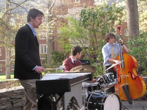 <p>Joey Axiak, Connor Grant and Nick Trautmann serenaded the celebrants on the Benson patio.</p>