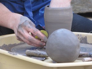 <p>A wheel throwing demonstration enabled students of ceramics to show fine points of their art..</p>