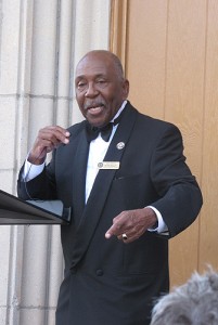 <p>Peter Bagley, music professor emeritus and special assistant to the dean led the crowd in a spirited rendition of Happy Anniversary.</p>