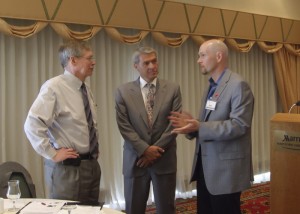 (left to right) Drs. Mike Summerer, Barry Silbaugh, and Adam Silverman during the Physician Leadership Symposium. (Tina Encarnacion/UConn Health Center Photo)