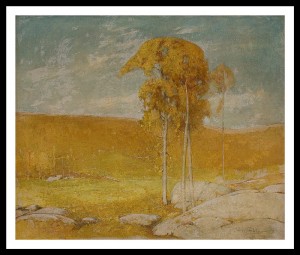 Late Fall Day at Windham, n.d., oil on canvas by Danish born artist Soren Emil Carlsen. The artist worked in Connecticut in the early 1900s and often visited his friend Julian Alden Weir in Windham. The farm, now a national historic site, became a favorite spot for American impressionists who painted plein-air sketches.