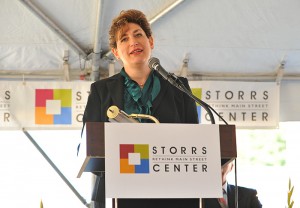 President Susan Herbst speaks at the groundbreaking ceremony for the new Storrs Center, on June 29, 2011.