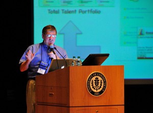 Joseph Renzulli, distinguished professor emeritus of gifted education and talent in the Neag School of Education and director of the National Research Center on the Gifted and Talented, addresses Confratute – a week-long institute devoted to enrichment-based differentiated teaching.Under the leadership of Renzulli, Confratute (which stands for CONFerence and instiTUTE and FRATernity) has been held annually at UConn for over 30 years. It attracts teachers, curriculum and enrichment specialists, administrators, school counselors, and others interested in education for gifted and talented students. (Peter Morenus/UConn Photo)