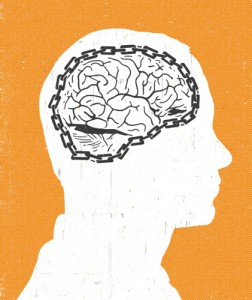 Illustration of head with chain around the brain.