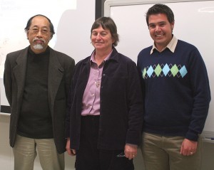 Andrew Pask, right, with Asao Fujiyama, from the Japanese team, and Marilyn Renfree of the University of Melbourne, the lead author.