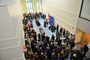 A view of the dedication ceremony for the new Classroom Building.