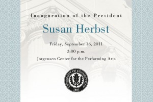 Invitation to the Inauguration ceremony for President Susan Herbst.