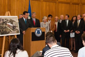 Gov. Dannel Malloy speaks at a press conference announcing the Jackson Laboratory collaboration, a result of the Bioscience Connecticut initiative, on September 30, 2011. (Tina Encarnacion/UConn Health Center Photo)