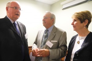Dr. Monty MacNeil, Dr. Ed Kollar, Catherine Kollar at the First Faculty Reunion on September 12, 2011. (Jennifer Huber/UConn Foundation Photo)