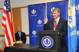 State Senate President Pro Tempore Donald Williams Jr. speaks during a ceremony in August to sign legislation to build a technology park at UConn. (Peter Morenus/UConn Photo)