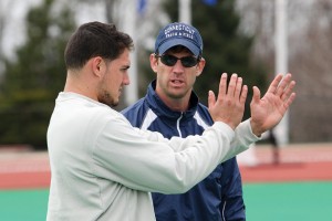 Assistant head coach Rich Miller ’95 (ED), right, with Ben Waruch ’13 (CLAS).
