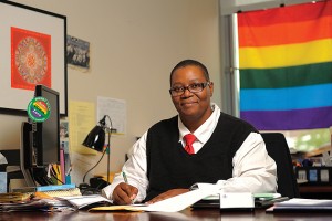 Fleurette King, director of the Rainbow Center, in her office. (Peter Morenus/UConn Photo)