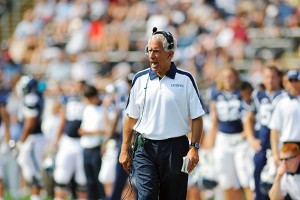 Huskies head football coach Paul Pasqualoni, a Penn State alum, says the situation unfolding at Penn State has been very difficult for him. (Peter Morenus/UConn Photo)