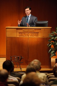 Commissioner Esty delivers the Teale lecture. (Peter Morenus/UConn Photo)