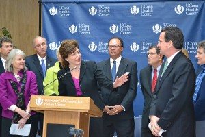 UConn President Susan Herbst during a news conference announcing a final agreement between the state and Jackson Laboratories. (Tina Encarnacion/UConn Health Center Photo)